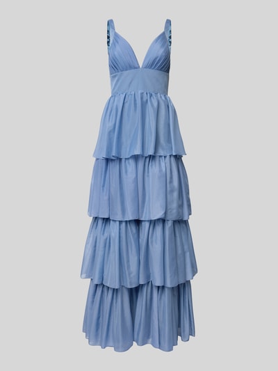 Unique Abendkleid mit Volantsaum und tiefem V-Ausschnitt Blau 2