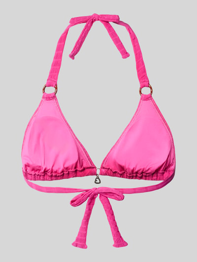 Produktfoto, Bikini-Oberteil mit Schnürung Modell 'GROOVE LIKO' von Banana Moon aus pinkem Material-Mix mit Stretch-Anteil, körpernahe Passform, Neckholder, Schnürung