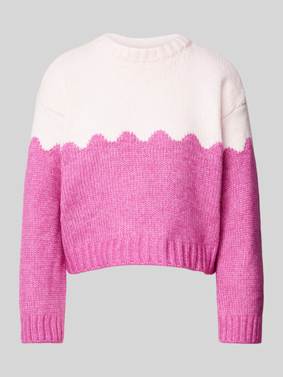 Pieces Relaxed Fit Strickpullover Colorblock-Design Modell 'RIMMA' Rosa 2