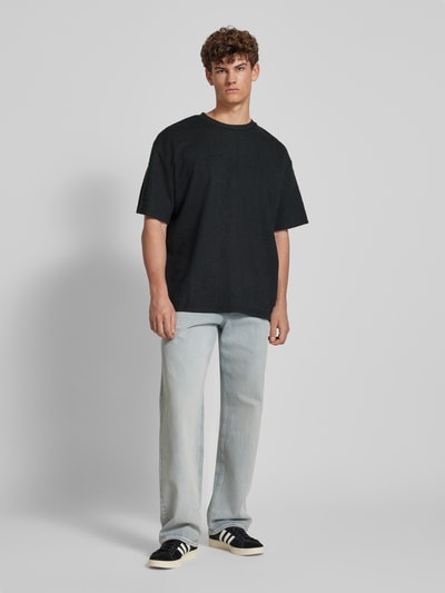 Redefined Rebel T-shirt met structuurmotief, model 'Tony' Zwart - 1