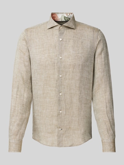 JOOP! Collection Slim fit zakelijk overhemd van linnen met haaikraag, model 'Pai' Kaki - 2