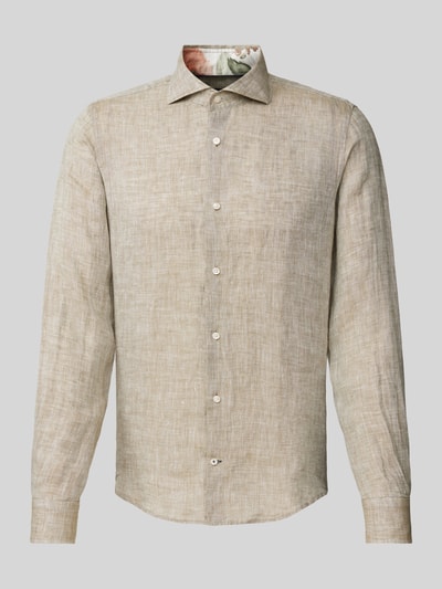 JOOP! Collection Slim Fit Business-Hemd aus Leinen mit Haifischkragen Modell 'Pai' Khaki 2