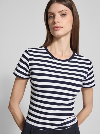 Christian Berg Woman T-Shirt in Ripp-Optik mit Rundhalsausschnitt Dunkelblau 3