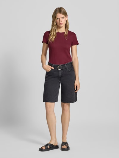 Pieces Slim fit T-shirt van puur katoen, model 'MARIE' Donkerrood - 1