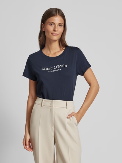 Marc O'Polo T-shirt met labelprint, model 'MIX N MATCH' Donkerblauw - 4