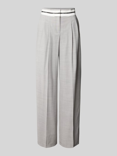 Marc Cain Wide leg stoffen broek met bandplooien Lichtgrijs gemêleerd - 2