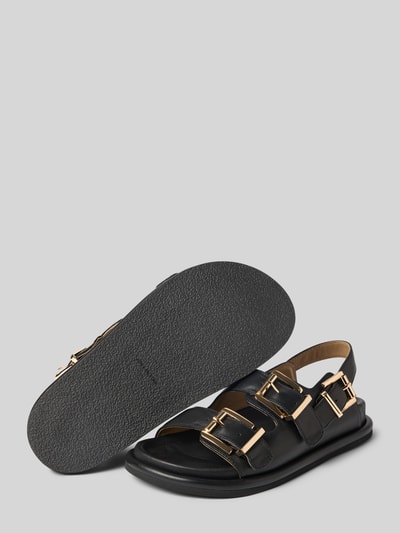 Produktfoto, Sandalette aus Leder mit Riemen und Dornschließen von ALMA EN PENA, schwarzes Echtleder, flache Sohle, goldene Schließen, Damenmode