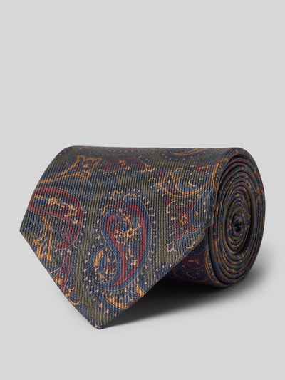 REAL GUYS Seidenkrawatte mit Logo-Patch (8,5cm) Oliv 1