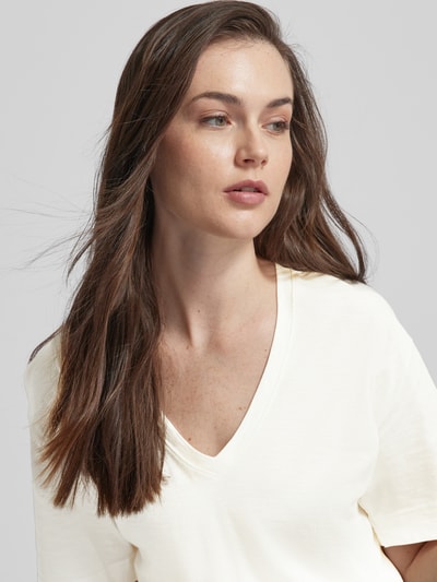 Esprit T-shirt in effen design met V-hals Offwhite - 3