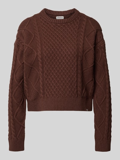 Guess Jeans Strickpullover mit Strukturmuster und Rundhalsausschnitt Dunkelbraun 2