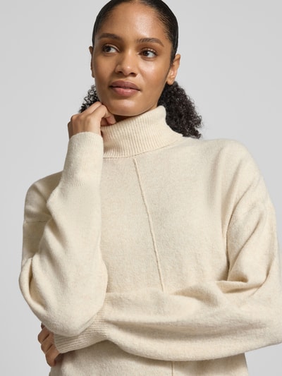 VERO MODA Regular Fit Rollkragenpullover mit Seitenschlitzen Modell 'DOFFY' Ecru Melange 3