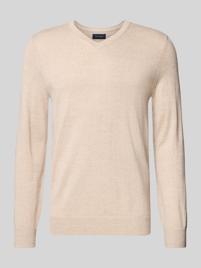 Christian Berg Men Gebreide pullover van een mix van merinowol met V-hals Zand gemêleerd - 2