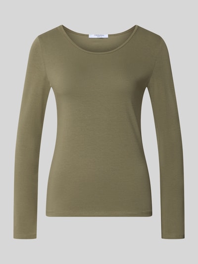 Produktfoto, Longsleeve mit Rundhalsausschnitt von ZABAIONE in Olivgrün, taillierter Schnitt, Baumwoll-Elasthan-Mix, glatte Textur