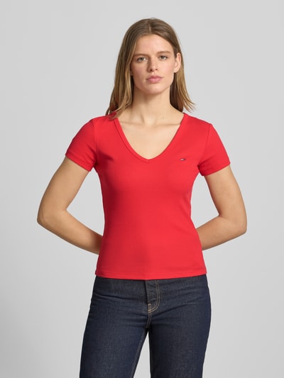 Tommy Jeans Slim Fit T-Shirt aus Baumwoll-Mix Rot 4