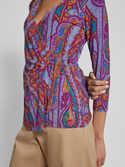 Lauren Ralph Lauren Shirt met lange mouwen in wikkellook, model 'JAINAB' Fuchsia - 3