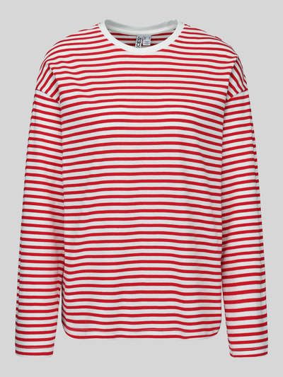 Produktfoto, Regular Fit Langarmshirt aus Baumwoll-Mix Modell 'ADIE' von Pieces, Two Tone Optik, rot-weiß gestreift, Feinrippstruktur