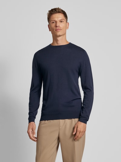 Profuomo Gebreide pullover met ribboorden Marineblauw - 4