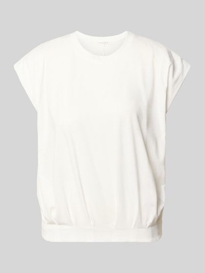 Produktfoto, T-Shirt mit Rundhalsausschnitt und Kappärmeln von Christian Berg Woman, weißer Material-Mix mit Baumwoll-Anteil, Regular-Fit, Drapierungen, Rückenlänge bei Größe S 54 cm