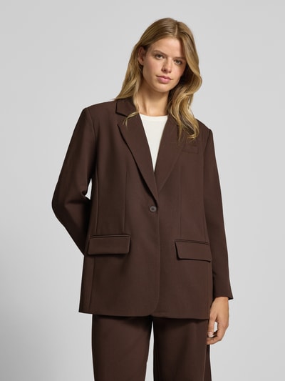 ONLY Relaxed fit lange blazer met 1-knoopssluiting, model 'LINDA-RAVEN LIFE' Donkerbruin - 4
