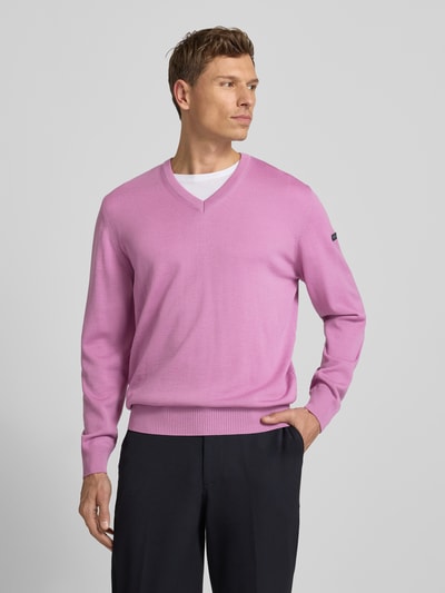 MAERZ Muenchen Gebreide pullover van scheerwol met V-hals Oudroze - 4