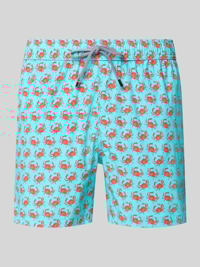 Zeybra Spodenki kąpielowe o kroju regular fit z naszywką z logo model ‘GRANCHIO’ Turkusowy 1