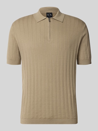 Produktfoto, Regular Fit Poloshirt mit Reißverschluss von ARMANI EXCHANGE, beżowy kolor, strukturalny wzór, krój regular fit, długość tyłu w rozmiarze M: 67 cm