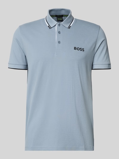 Produktfoto, hellblaues Regular-Fit Poloshirt aus Baumwoll-Mix Modell 'PADDY PRO' von BOSS Green mit schwarzen Details für Herren.