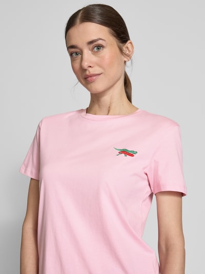 Jake*s Casual T-shirt met motiefstitching Fuchsia - 3