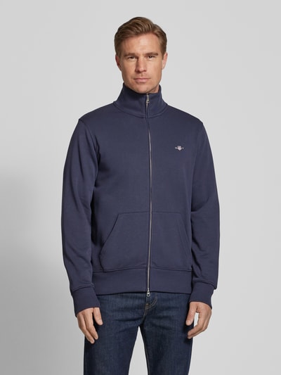 Gant Regular fit sweatjack met labelstitching Marineblauw - 4