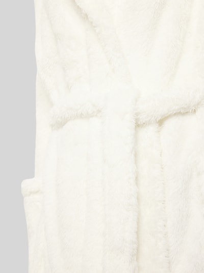 Produktfoto, Bademantel mit Eingrifftaschen van SCHIESSER, effen design in wit teddyfleece, met capuchon, veterband, steekzakken.