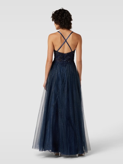 Luxuar Abendkleid mit floraler Spitze Dunkelblau 5