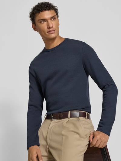 Lindbergh Shirt met lange mouwen, ronde hals en labeldetail Donkerblauw - 3