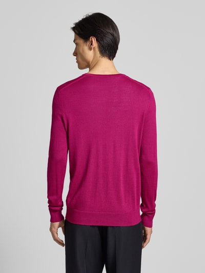 Christian Berg Men Gebreide pullover van een mix van merinowol met V-hals Felroze gemêleerd - 5