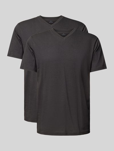 RAGMAN T-Shirt mit geripptem V-Ausschnitt Black 1