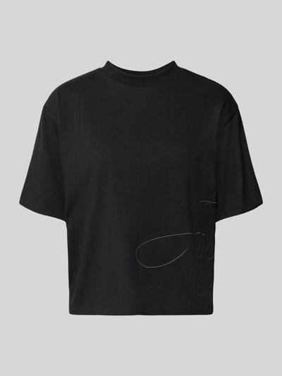 Produktfoto, schwarzes Loose Fit T-Shirt aus reiner Baumwolle Modell 'Duslant' von HUGO, glatte Oberfläche, Damen T-Shirt von HUGO