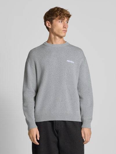 REVIEW Gebreide pullover met labelstitching Lichtgrijs gemêleerd - 4