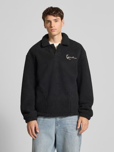KARL KANI Fleecepullover met platte kraag en knoopsluiting Zwart - 4