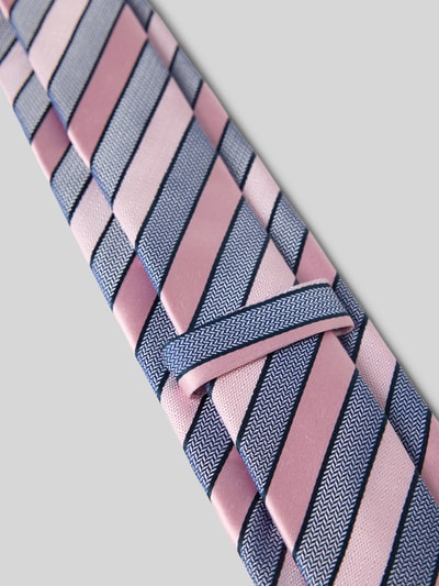Produktfoto, Seidenkrawatte im Allover-Look (6,5 cm) von OLYMP, rosa und blaue Streifen, klassische Form, Label-Detail, Handmade, reine Seide
