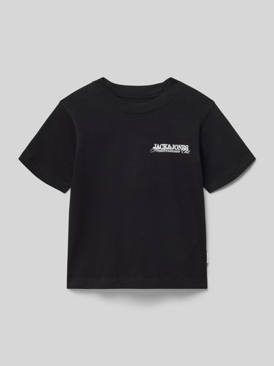 Productfoto, T-shirt met statementprint model 'CASSIS' van Jack & Jones, puur katoen, regular fit, ronde hals, labeldetail, ruglengte maat 140: 50 cm