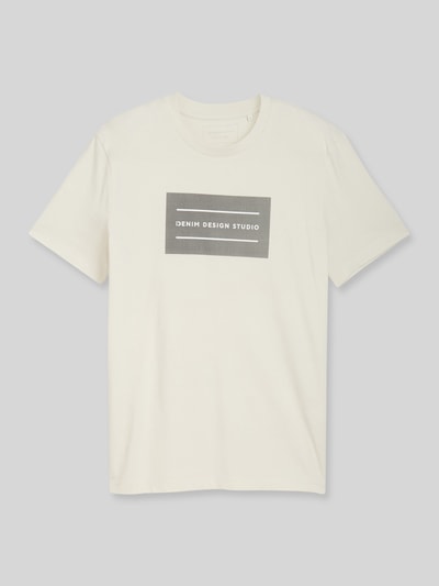 Produktfoto, Regular Fit T-Shirt aus reiner Baumwolle von Tom Tailor Denim in Optik: Unifarben mit Label-Schriftzug, Kurzarm, Rundhals