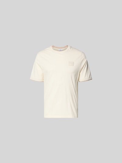Produktfoto, Slim Fit T-Shirt aus Baumwolle von MAISON KITSUNÉ in Creme mit Rundhalsausschnitt, Label-Detail und Kontrastbesatz, Rückenlänge 69 cm bei Größe M