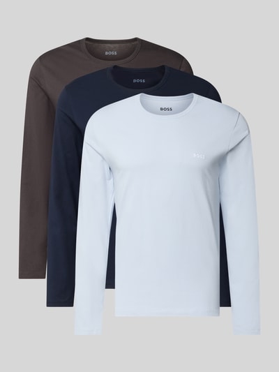 Produktfoto, Regular Fit Langarmshirt aus reiner Baumwolle im 3er-Pack von BOSS, efekt: jednolity kolor, krój regular fit, aplikacja: wyhaftowane logo, okrągły dekolt, rękaw: długi, wykończenie materiału: dżersej, materiał: bawełna
