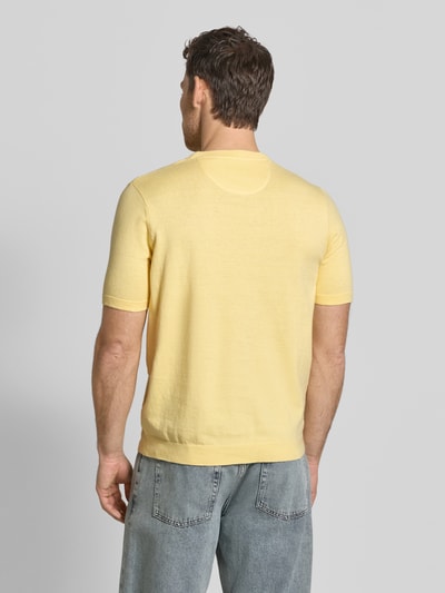 Fynch-Hatton regular fit T-shirt met linnengehalte in brei-look Geel - 5