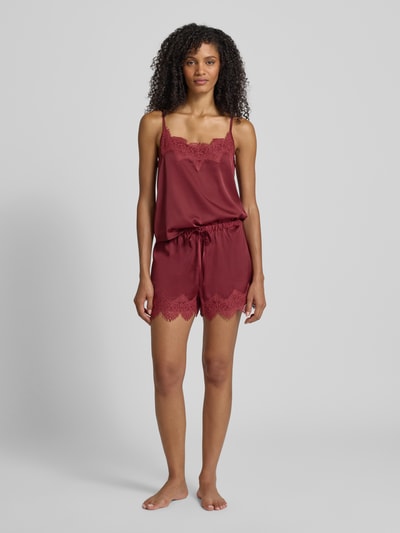 Jake*s Casual Relaxed Fit Pyjama-Hose mit Spitzenbesatz Bordeaux 1