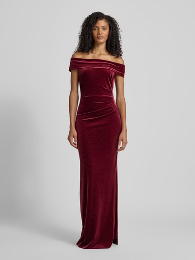 Christian Berg Cocktail Avondjurk met off shoulder-design Donkerrood - 4