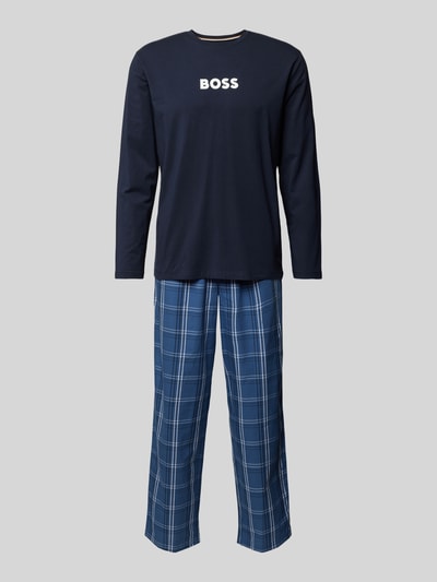 BOSS Pyjama mit Label-Print Modell 'Easy Long' Dunkelblau 1