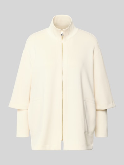 Produktfoto, Blazer aus Viskose-Mix mit aufgesetzten Eingrifftaschen von comma in Creme, lockerer Schnitt, Stehkragen, Reißverschluss, gerippte Ärmelabschlüsse