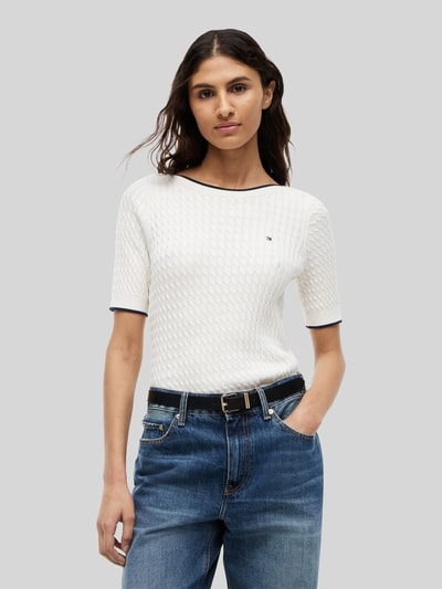 Tommy Hilfiger Regular Fit Pullover aus reiner Baumwolle mit kurzen Ärmeln Ecru 4