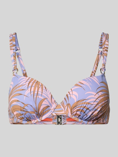 Produktfoto, Bikini-Oberteil im Allover-Look Modell 'PALMERAS BEACH' von JOOP! Collection in Lila und Braun mit verstellbaren Trägern, körpernahe Passform, glatte Textur