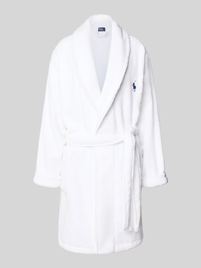 Produktfoto, weißer Comfort Fit Bademantel aus reiner Baumwolle Modell 'ICONIC BEAR' von Polo Ralph Lauren, Damen Bademantel, weiche Textur
